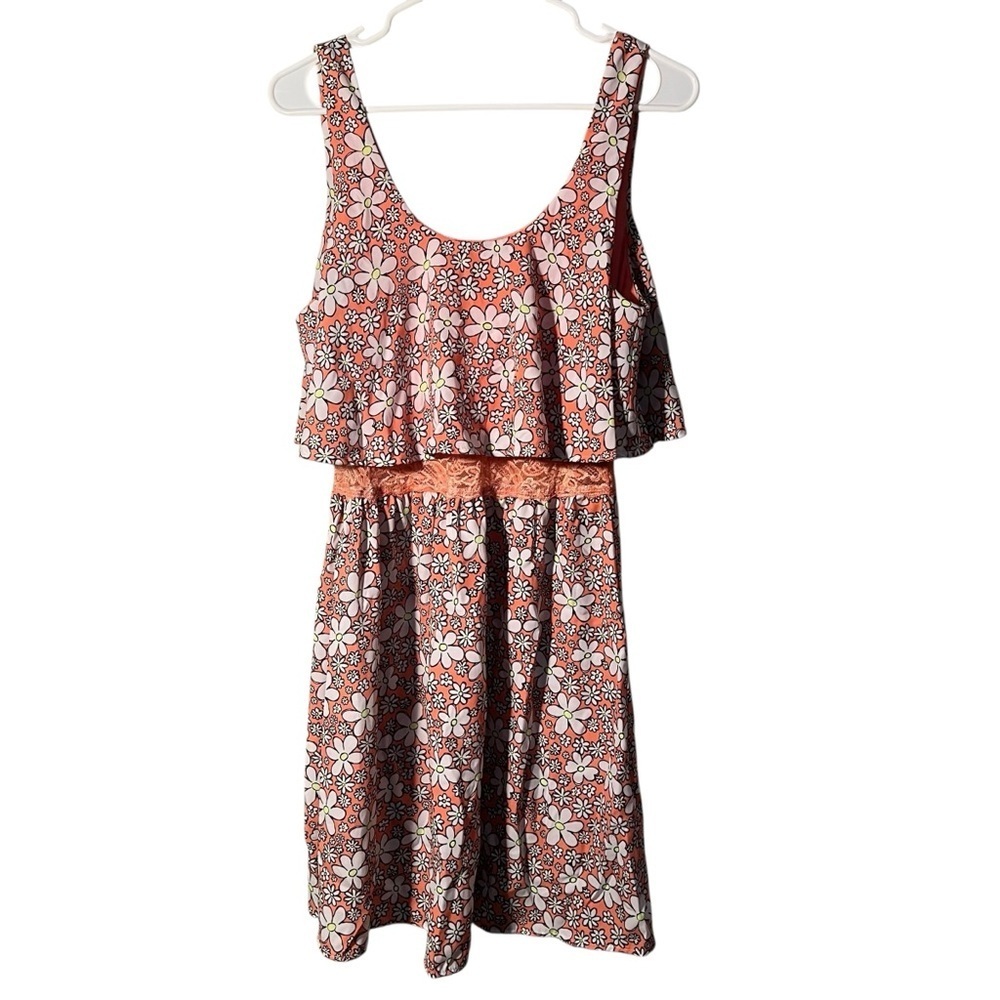 Persaya Women's Juniors Size XL Sun‎ Dress Pink Daisy Floral Lace Sleeveless